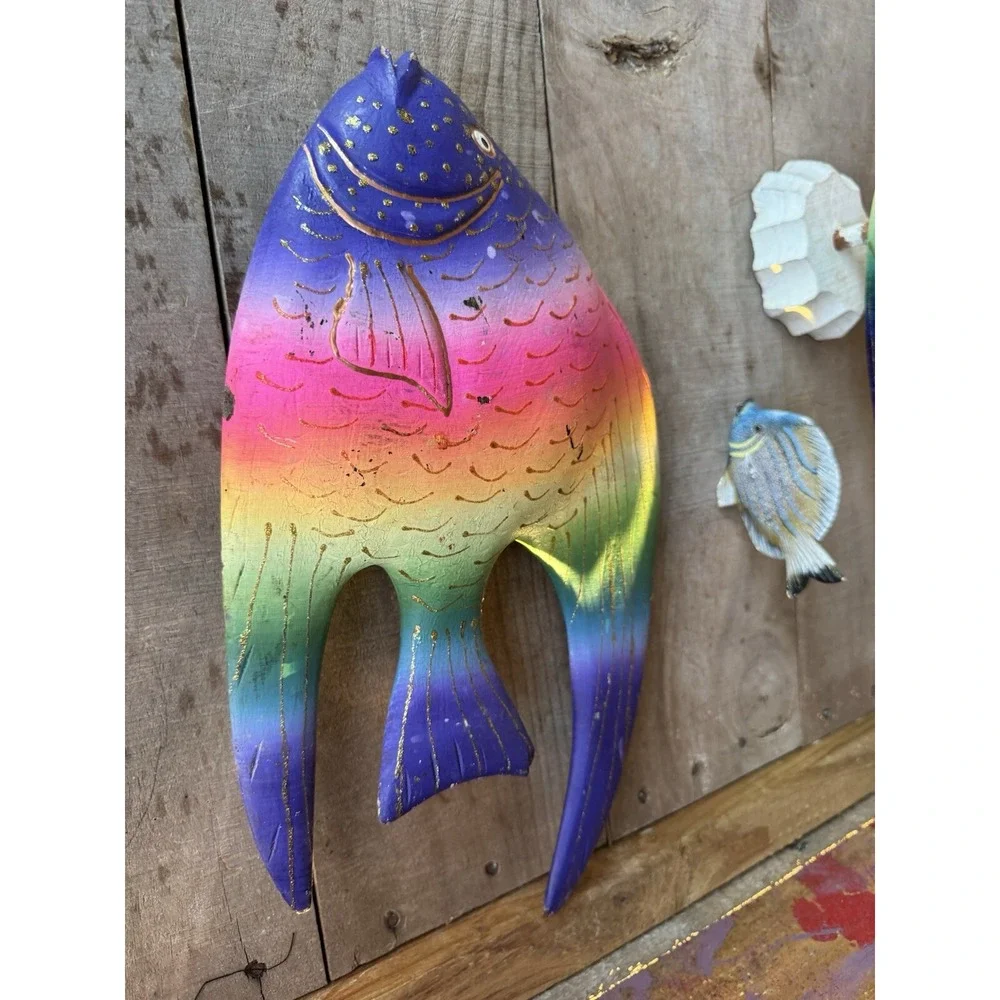 Vintage Wooden Hand Carved Hand Pained Fish Decor Tropical Fish Decor‎